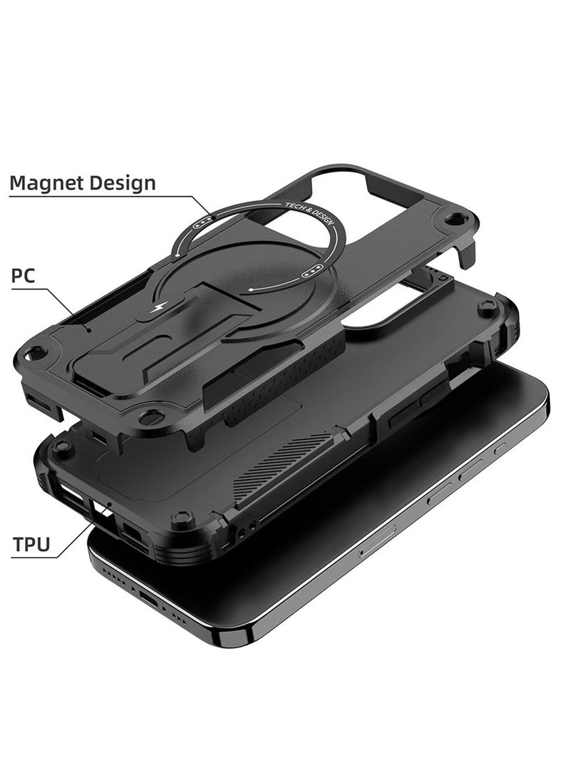 SOKAD Magnetic for iPhone 16 Pro Max Case with Stand. [Compatible with MagSafe] Built-in Kickstand, Rugged Protection Heavy Duty Shockproof Case (Black) - Image 2