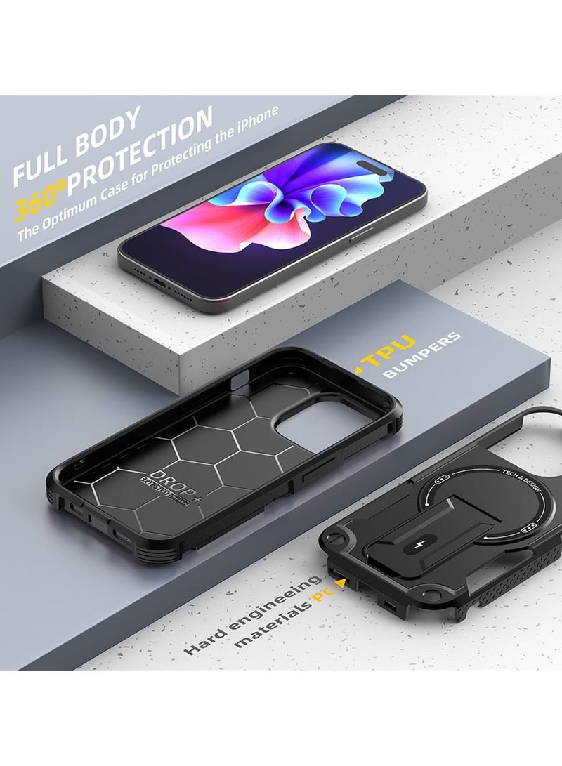 SOKAD Magnetic for iPhone 16 Pro Max Case with Stand. [Compatible with MagSafe] Built-in Kickstand, Rugged Protection Heavy Duty Shockproof Case (Black) - Image 4