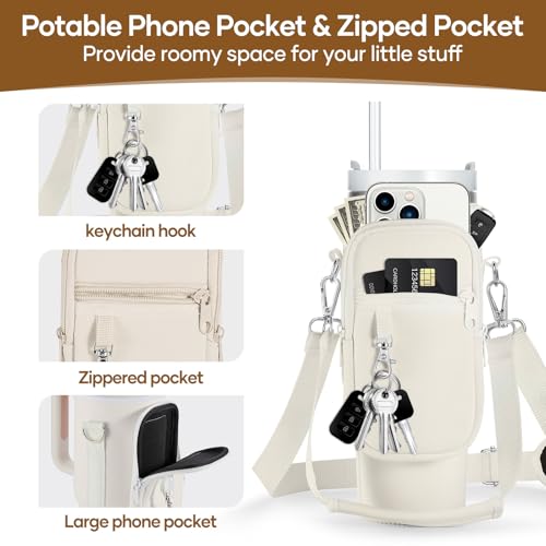 linmaya Water Bottle Carrier Bag with Phone Pocket for Stanley Cup 40/30oz,Insulated Neoprene Water Bottle Holder Cross-boday Bag with Adjustable Shoulder & Handheld Strap Stanley Cup Accessories - Image 4