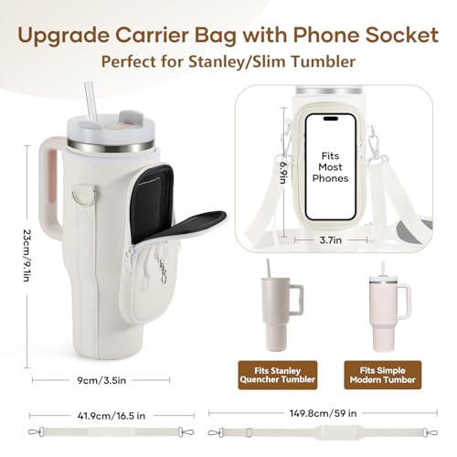 linmaya Water Bottle Carrier Bag with Phone Pocket for Stanley Cup 40/30oz,Insulated Neoprene Water Bottle Holder Cross-boday Bag with Adjustable Shoulder & Handheld Strap Stanley Cup Accessories - Image 3