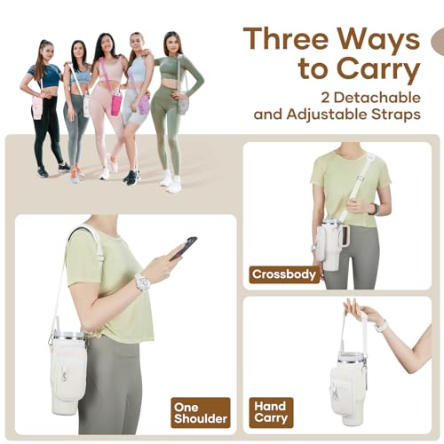 linmaya Water Bottle Carrier Bag with Phone Pocket for Stanley Cup 40/30oz,Insulated Neoprene Water Bottle Holder Cross-boday Bag with Adjustable Shoulder & Handheld Strap Stanley Cup Accessories - Image 2