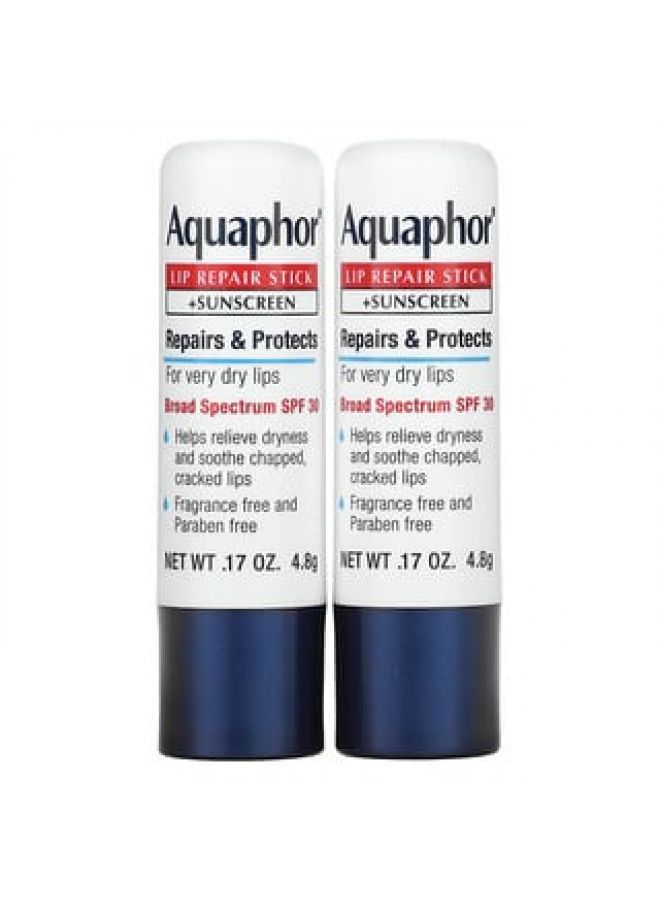 Aquaphor Lip Repair Stick + Sunscreen SPF 30 Fragrance Free Dual Pack 2 Sticks 0.17 oz 4.8 g Each - Image 1