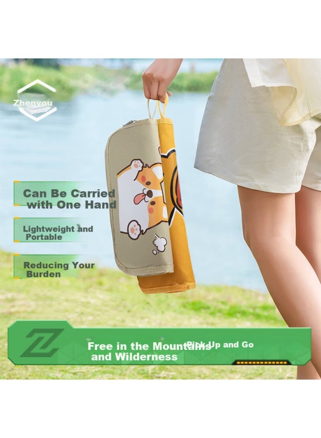 Grsaed Outdoor Folding Stool Portable Small Stool Storage Handbag Fishing Chair Pocket Folding Cartoon Dog Beige - Image 1