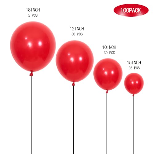 DECGOL Latex Balloons 100Pack Different Sizes 18 12 10 5 Inch Party Balloon Garland Kit Red - Image 5