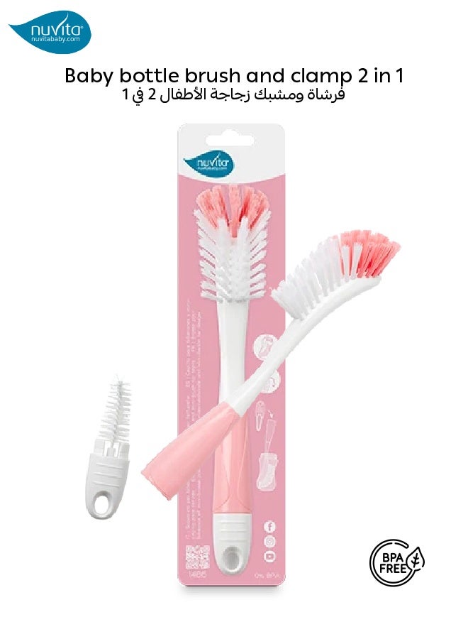 Nuvita Bottle Brush with Mini Teat Brush | Curved Head | Nylon Bristles | BPA-Free | Dishwasher-Safe | Perfect for Baby Bottles, Teats & Accessories | Convenient & Effective Cleaning Tool - Image 1