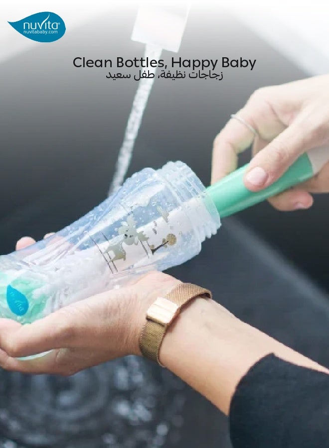 Nuvita Bottle Brush with Mini Teat Brush | Curved Head | Nylon Bristles | BPA-Free | Dishwasher-Safe | Perfect for Baby Bottles, Teats & Accessories | Convenient & Effective Cleaning Tool - Image 2