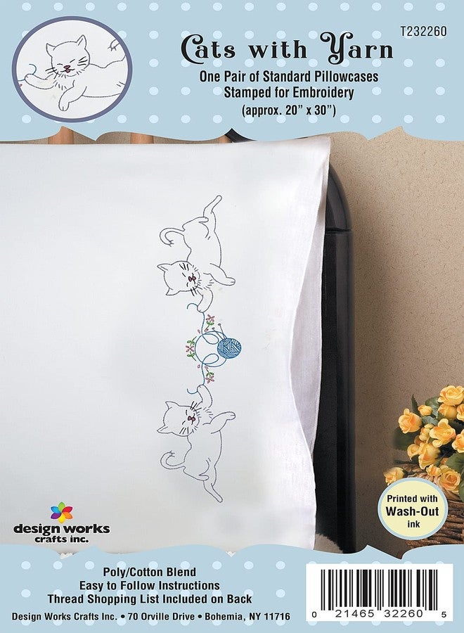 Tobin Cats with Yarn Stamped for Embroidery Pillowcases - Set of 2 - Image 2