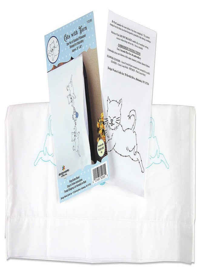 Tobin Cats with Yarn Stamped for Embroidery Pillowcases - Set of 2 - Image 3