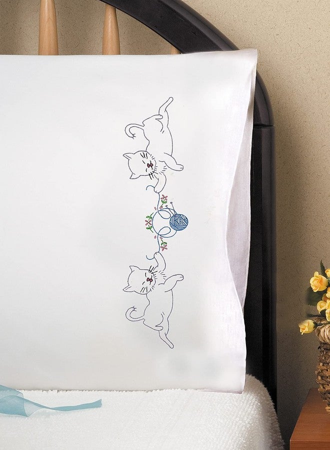 Tobin Cats with Yarn Stamped for Embroidery Pillowcases - Set of 2 - Image 1