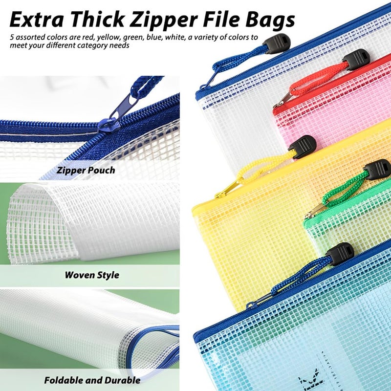 MIETONG A5 Plastic Zip Wallets Folders - 5PCS Document Folder File Zipper Bags Document Wallet Ziplock Bags Travel Storage Pouch Mesh Zip Folders for School Office Supplies and Travel Accessories - Image 4