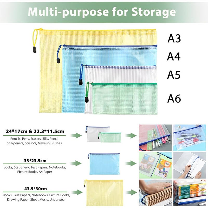 MIETONG A5 Plastic Zip Wallets Folders - 5PCS Document Folder File Zipper Bags Document Wallet Ziplock Bags Travel Storage Pouch Mesh Zip Folders for School Office Supplies and Travel Accessories - Image 3