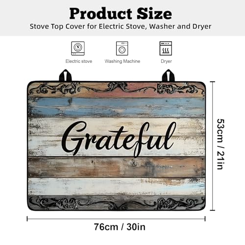 AOHMPT Multi-Design Stove Top Cover for Glass/Electric Stoves - 3-in-1 Heat-Resistant Protector Mat, Non-Slip Drying Rack 30" x 21" (Grateful) - Image 2