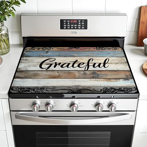 AOHMPT Multi-Design Stove Top Cover for Glass/Electric Stoves - 3-in-1 Heat-Resistant Protector Mat, Non-Slip Drying Rack 30" x 21" (Grateful) - Image 1