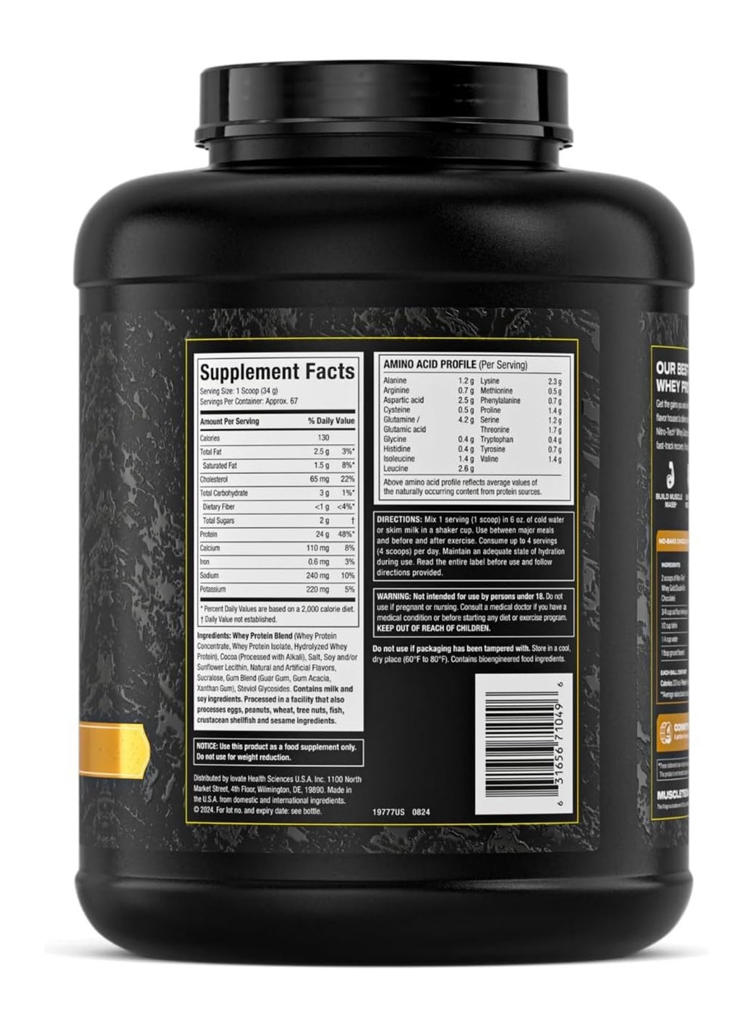Nitro-Tech Whey Protein Powder, 24G Protein, 5.4G Bcaas, Clinically Studied Formula, Double Rich Chocolate, 2 Lb (907 G)