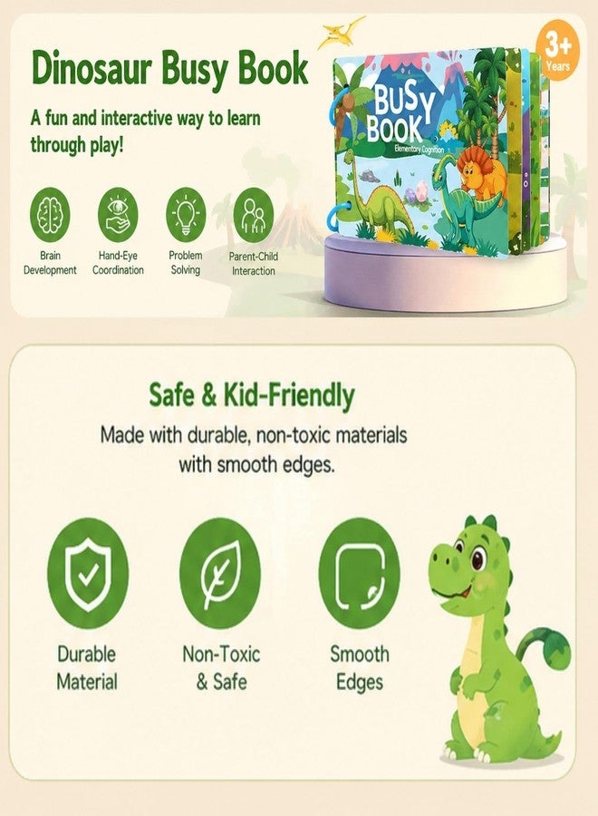 BendJoy® Dinosaur Busy Binder Book for Toddlers 1-3 | Interactive Learning Busy Book, Mess-Free Quiet Play Mess-Free & Reusable | Montessori & Cognitive Skills | Portable Travel Toy - Image 4