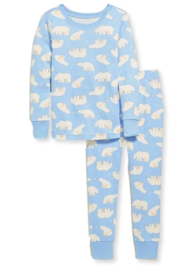 TuddyBuddy 100% Cotton Rib Boys & Girls Long Sleeves T-shirt & Pajama Sets for Day wear and Night Wear (12-18 Months, Blue Polar Bear LS Tee & Bottom Set) - Image 1