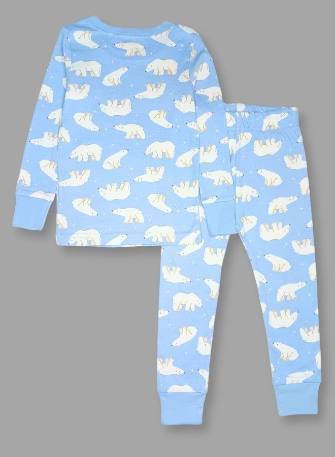 TuddyBuddy 100% Cotton Rib Boys & Girls Long Sleeves T-shirt & Pajama Sets for Day wear and Night Wear (12-18 Months, Blue Polar Bear LS Tee & Bottom Set) - Image 3