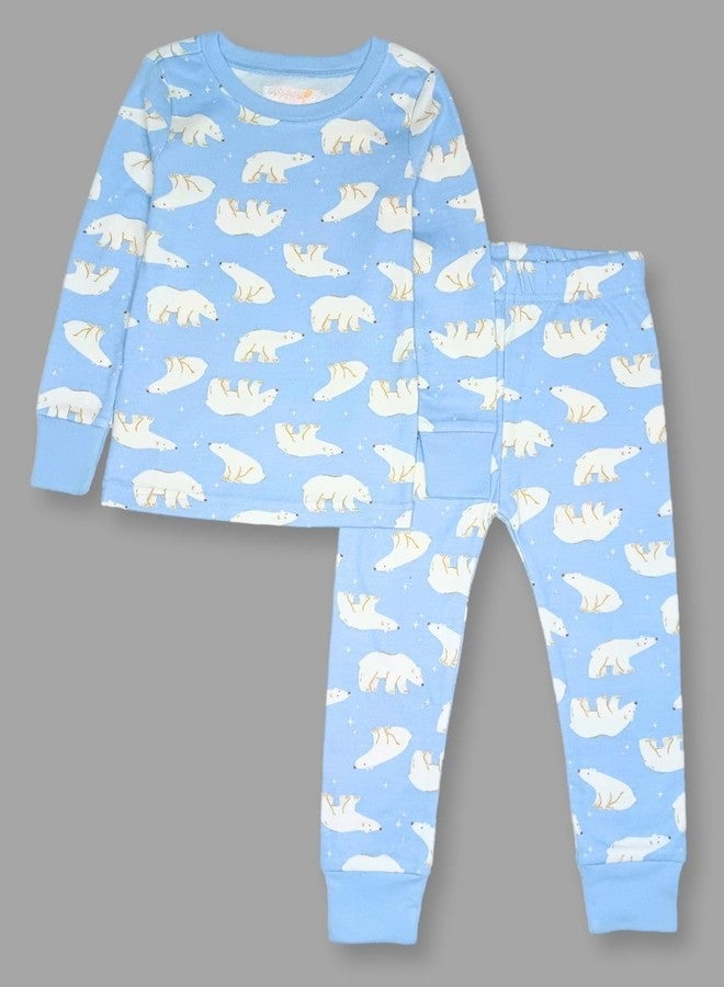 TuddyBuddy 100% Cotton Rib Boys & Girls Long Sleeves T-shirt & Pajama Sets for Day wear and Night Wear (12-18 Months, Blue Polar Bear LS Tee & Bottom Set) - Image 2