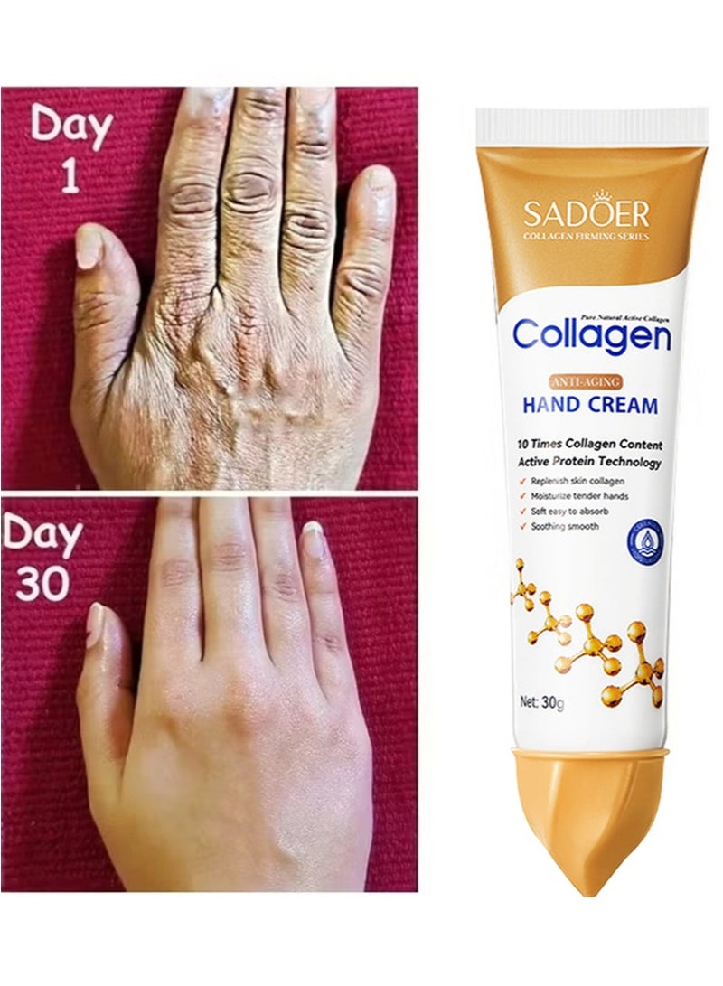 SADOER Collagen Anti Wrinkle Hand Cream, Nourishing Whitening Moisturizing Skin Care Cream, Fast Absorbing Anti Ageing Hand Cream, Smooth And Soft Skin Crack Repair Cream To Remove Wrinkles Darkness 30g - Image 2