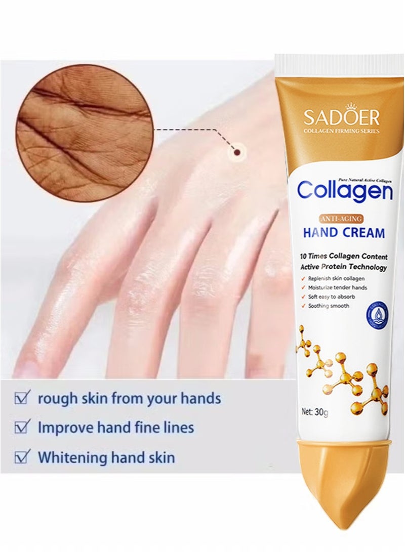 SADOER Collagen Anti Wrinkle Hand Cream, Nourishing Whitening Moisturizing Skin Care Cream, Fast Absorbing Anti Ageing Hand Cream, Smooth And Soft Skin Crack Repair Cream To Remove Wrinkles Darkness 30g - Image 1