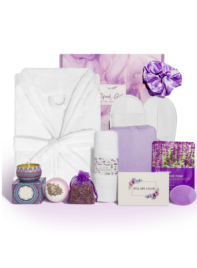 KINGMAZI Luxury Spa Gift Basket for Women - 11-Piece Bath Robe & Slippers Set, Birthday/Mother's Day Gifts for Her, Includes Facial Brush, Mask, Candle & More  - Image 1