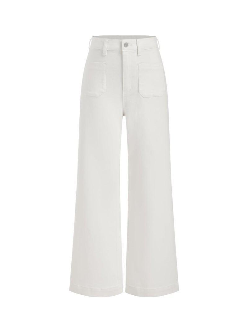 CIDER Womens Wide Leg Jeans High Waisted Stretchy Denim Flared Pants with Pockets: White, L - Image 1