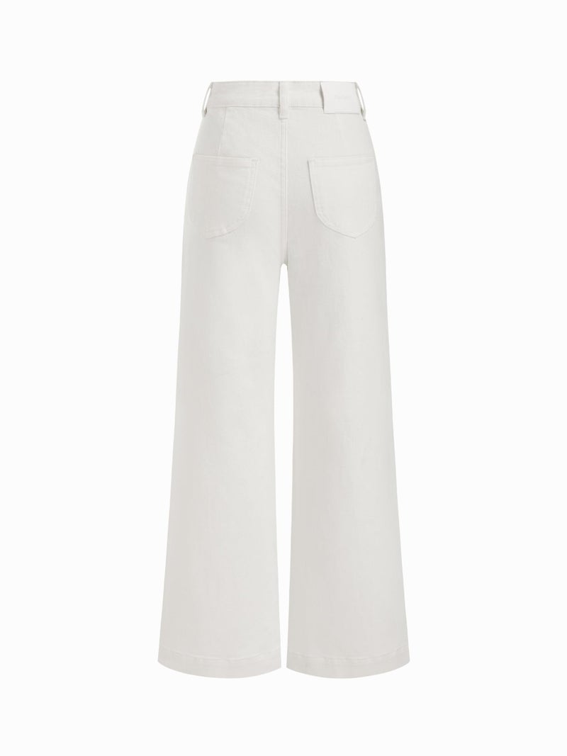 CIDER Womens Wide Leg Jeans High Waisted Stretchy Denim Flared Pants with Pockets: White, L - Image 5