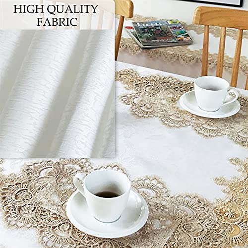 BrekSdat Rectangle Table Runner Beige Embroidered Lace 16 x 35 Inches Wedding Dining Table Dresser Scarf with Carnation Lace Fabric Washable for Kitchen Coffee End - Image 4
