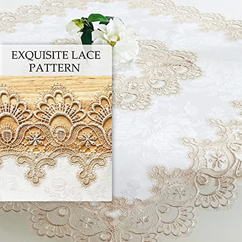BrekSdat Rectangle Table Runner Beige Embroidered Lace 16 x 35 Inches Wedding Dining Table Dresser Scarf with Carnation Lace Fabric Washable for Kitchen Coffee End - Image 3