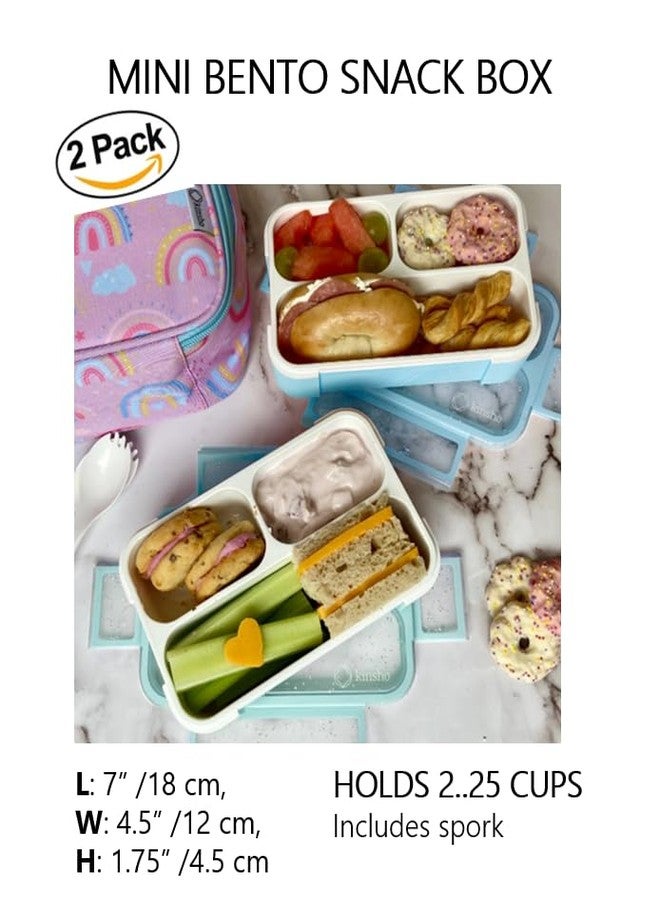 kinsho Glitter Bento Snack Containers with Lids, Mini Bento-box Lunch-Box for Toddler Daycare and Small Kids, Travel Meal Container, Leak-proof 2 pack Set, Pastel Blue + Teal Sparkle - Image 2