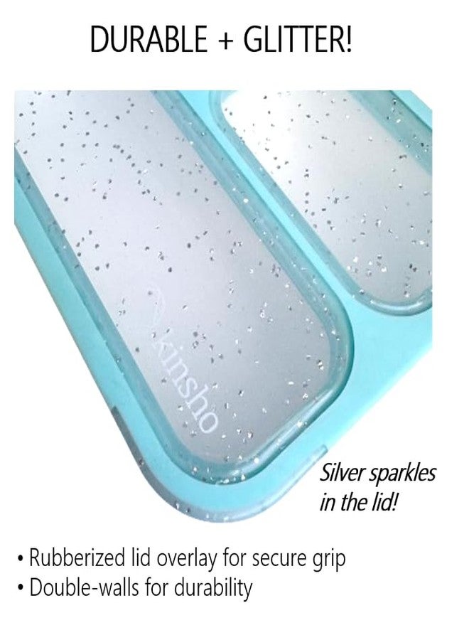 kinsho Glitter Bento Snack Containers with Lids, Mini Bento-box Lunch-Box for Toddler Daycare and Small Kids, Travel Meal Container, Leak-proof 2 pack Set, Pastel Blue + Teal Sparkle - Image 3