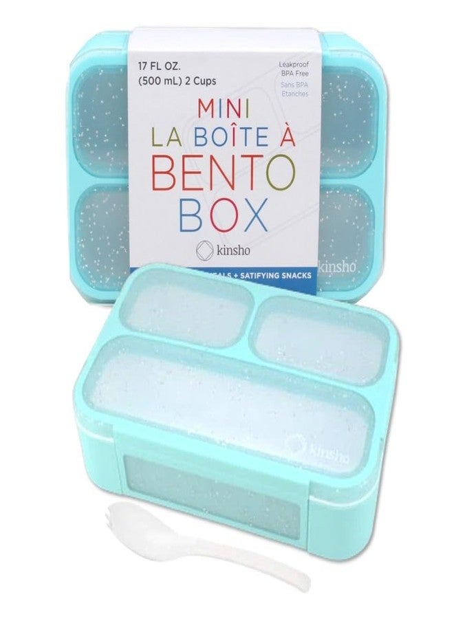 kinsho Glitter Bento Snack Containers with Lids, Mini Bento-box Lunch-Box for Toddler Daycare and Small Kids, Travel Meal Container, Leak-proof 2 pack Set, Pastel Blue + Teal Sparkle - Image 1