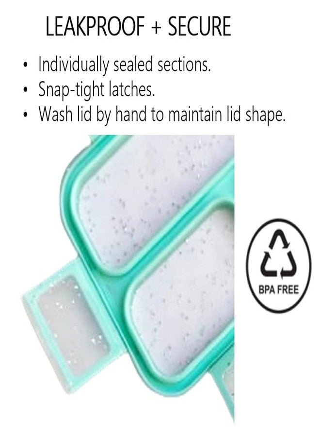 kinsho Glitter Bento Snack Containers with Lids, Mini Bento-box Lunch-Box for Toddler Daycare and Small Kids, Travel Meal Container, Leak-proof 2 pack Set, Pastel Blue + Teal Sparkle - Image 5
