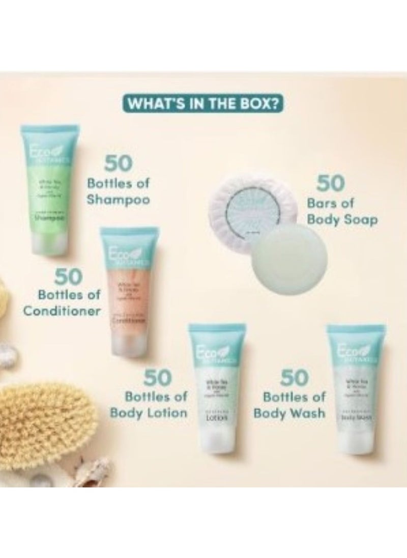 Eco Botanics - Hotel Soaps & Toiletries Bulk Set 30ml Hotel Shampoo & Conditioner, Body Wash, Body Lotion & 20g Bar Soap Travel Size | 250 Pieces - Image 1