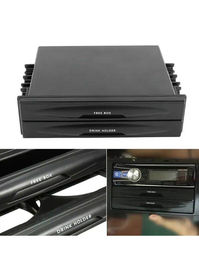 2 Tier Car Storage Box Organizer With Drink Holder Free Box Labels Black - Image 1