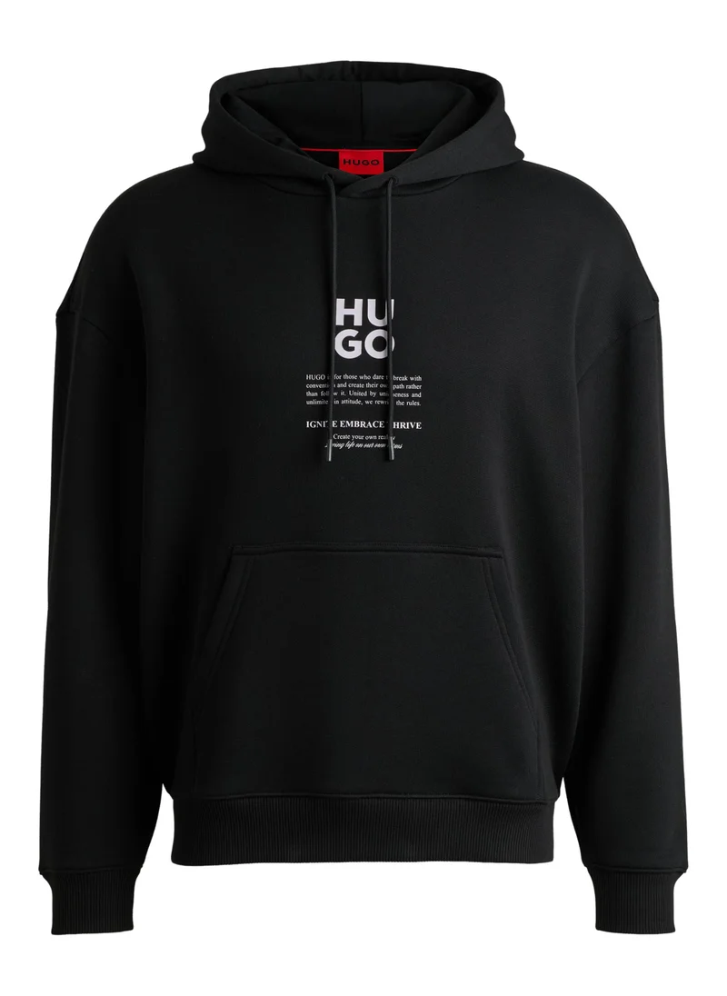 HUGO Cotton-blend hoodie with flame-floral artwork
