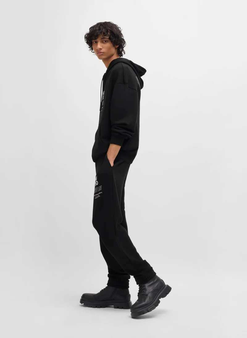 HUGO Cotton-blend hoodie with flame-floral artwork