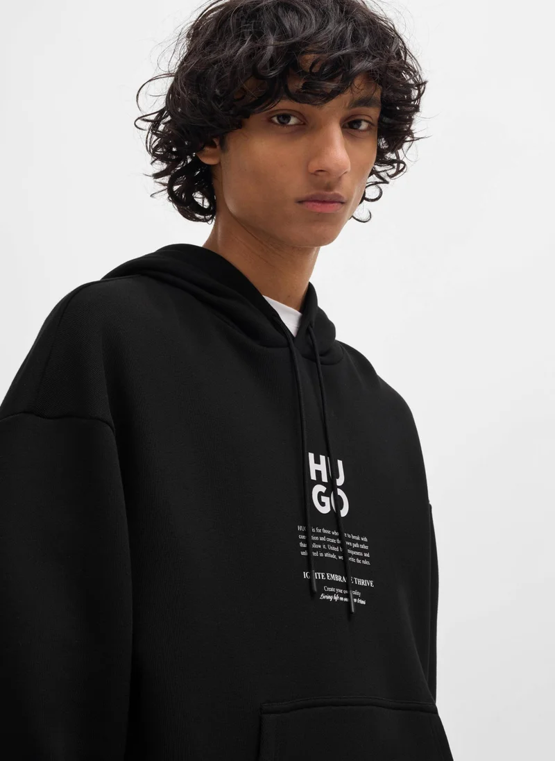 HUGO Cotton-blend hoodie with flame-floral artwork