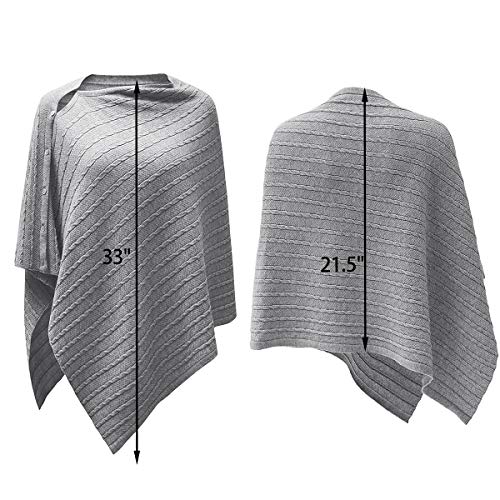 PULI Women's Versatile Knitted Shawls Scarf Poncho Sweater with Buttons Lightweight Spring Summer Fall Wraps Cable - Image 5