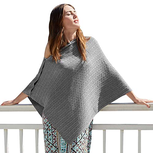 PULI Women's Versatile Knitted Shawls Scarf Poncho Sweater with Buttons Lightweight Spring Summer Fall Wraps Cable - Image 4