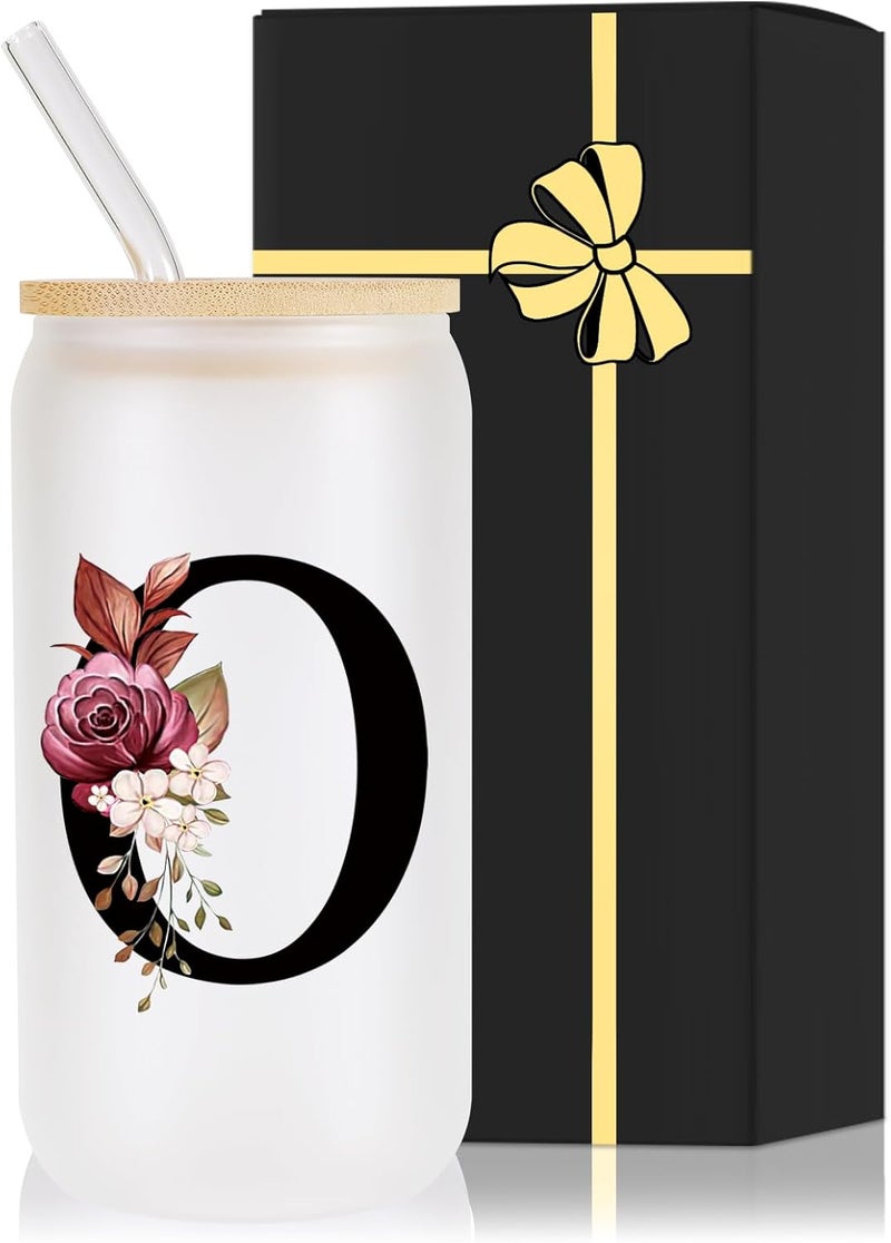 Wulcea Monogrammed Glass Drinking Cup With Lid Straw Women Wife Anniversary Her 9 11 12 13 15 16 17 18 19 22 39 44 Silk Tin Pottery Steel Linen Lace Crystal Silver China Pearl Rudy Sapphire Golden Gifts,O - Image 1