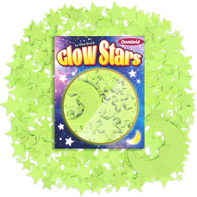 Oomloid 201 Pcs Glow in The Dark Stars Stickers for Ceiling, Toddler Stocking Stuffers Wall Room Decor Gifts, Luminous 3D Glowing Stars Easter Basket Stuffers for Kids Boys Girls - Green - Image 1