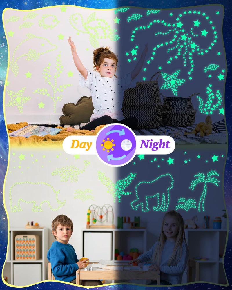Oomloid 201 Pcs Glow in The Dark Stars Stickers for Ceiling, Toddler Stocking Stuffers Wall Room Decor Gifts, Luminous 3D Glowing Stars Easter Basket Stuffers for Kids Boys Girls - Green - Image 3