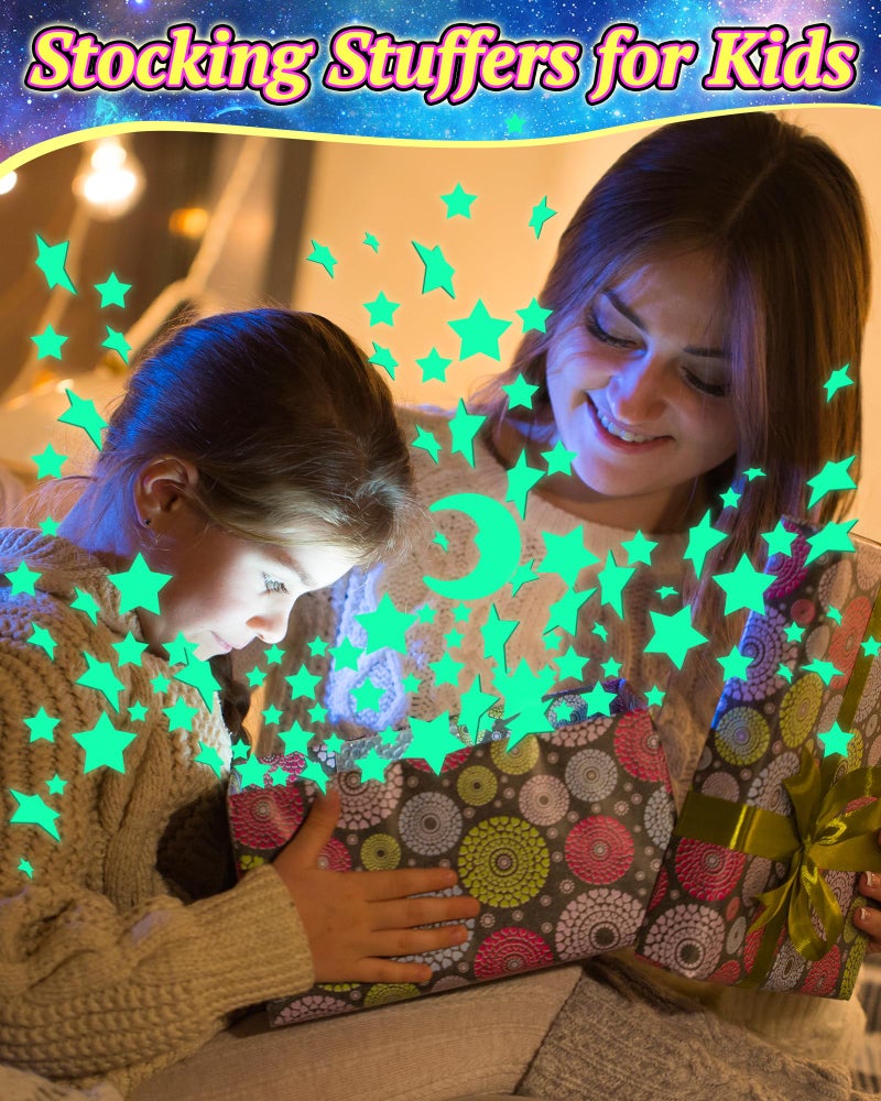 Oomloid 201 Pcs Glow in The Dark Stars Stickers for Ceiling, Toddler Stocking Stuffers Wall Room Decor Gifts, Luminous 3D Glowing Stars Easter Basket Stuffers for Kids Boys Girls - Green - Image 5