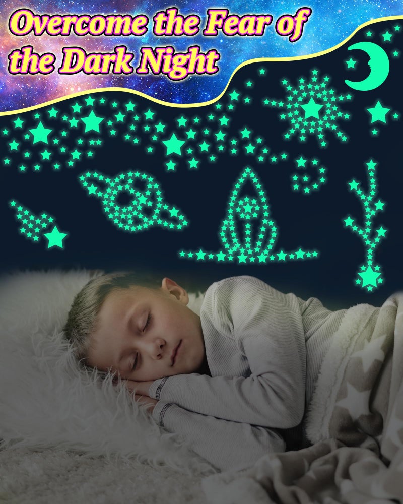 Oomloid 201 Pcs Glow in The Dark Stars Stickers for Ceiling, Toddler Stocking Stuffers Wall Room Decor Gifts, Luminous 3D Glowing Stars Easter Basket Stuffers for Kids Boys Girls - Green - Image 2