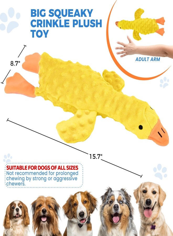 IPTPAS Squeaky Plush Dog Toy for All Breeds, Multifunctional Goose Dog Toy with Honking Sound, Crinkle Paper, Treat Pocket, Durable Soft Stuffed Animal for Chewing, Cuddling, Interactive Play (Yellow) - Image 5