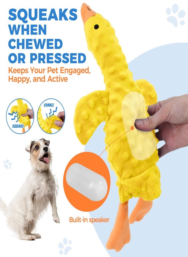 IPTPAS Squeaky Plush Dog Toy for All Breeds, Multifunctional Goose Dog Toy with Honking Sound, Crinkle Paper, Treat Pocket, Durable Soft Stuffed Animal for Chewing, Cuddling, Interactive Play (Yellow) - Image 2
