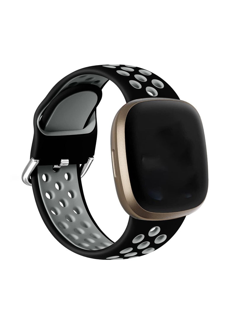 Captaintech Two-color Strap, Compatible with Fitbit Versa 3 Strap/ Fitbit Sense Women's Strap, Soft Silicone Substitute, Sports Wrist Strap with Vents, Suitable for Fitbit Versa 3/ Fitbit Sense, Black/Gray - Image 1