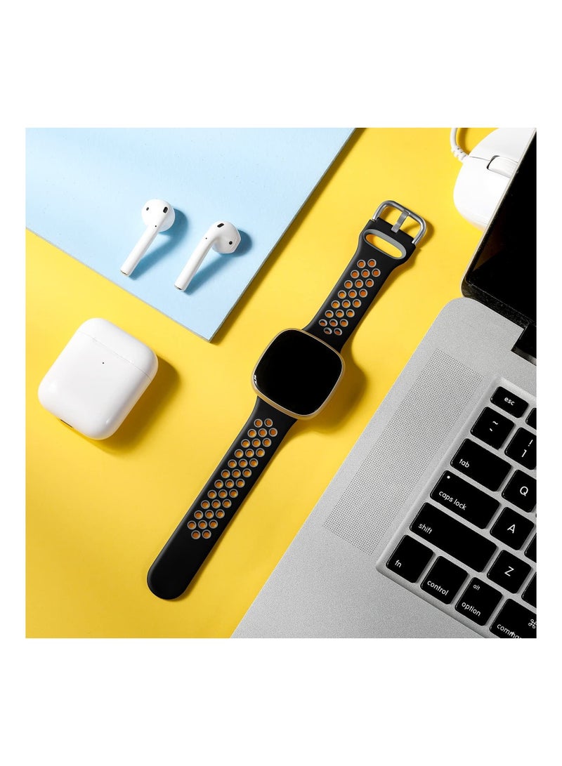 Captaintech Two-color Strap, Compatible with Fitbit Versa 3 Strap/ Fitbit Sense Women's Strap, Soft Silicone Substitute, Sports Wrist Strap with Vents, Suitable for Fitbit Versa 3/ Fitbit Sense, Black/Gray - Image 3