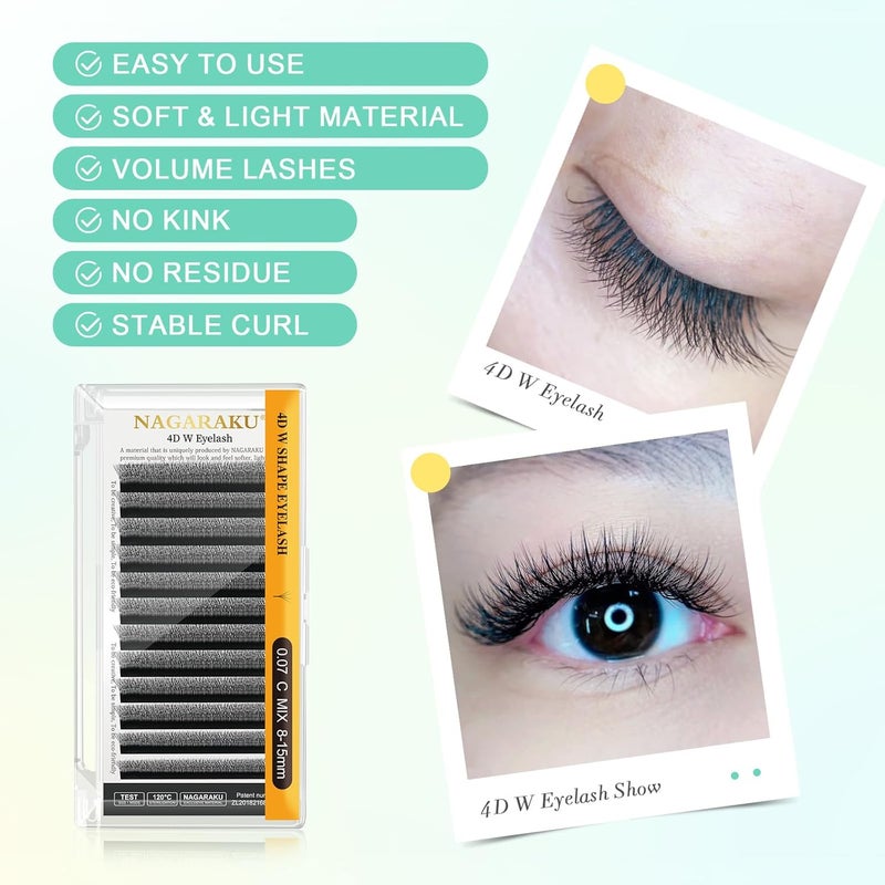 NAGARAKU W Eyelash Extension 4D Volume Premade 007mm D curl 13mm Faux Mink Matte Black Cluster Easy Fanning yy Eye Lashes - Image 2